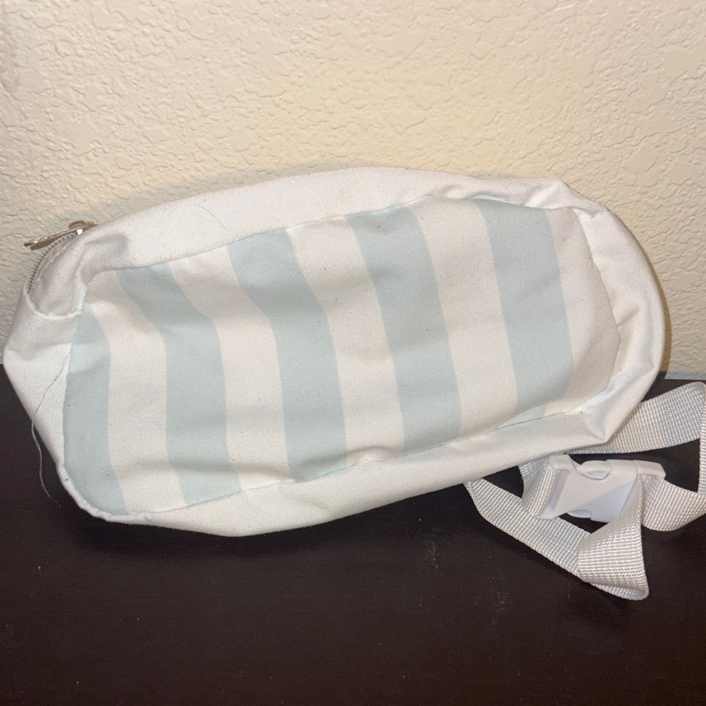 Striped White and Light Blue Bag